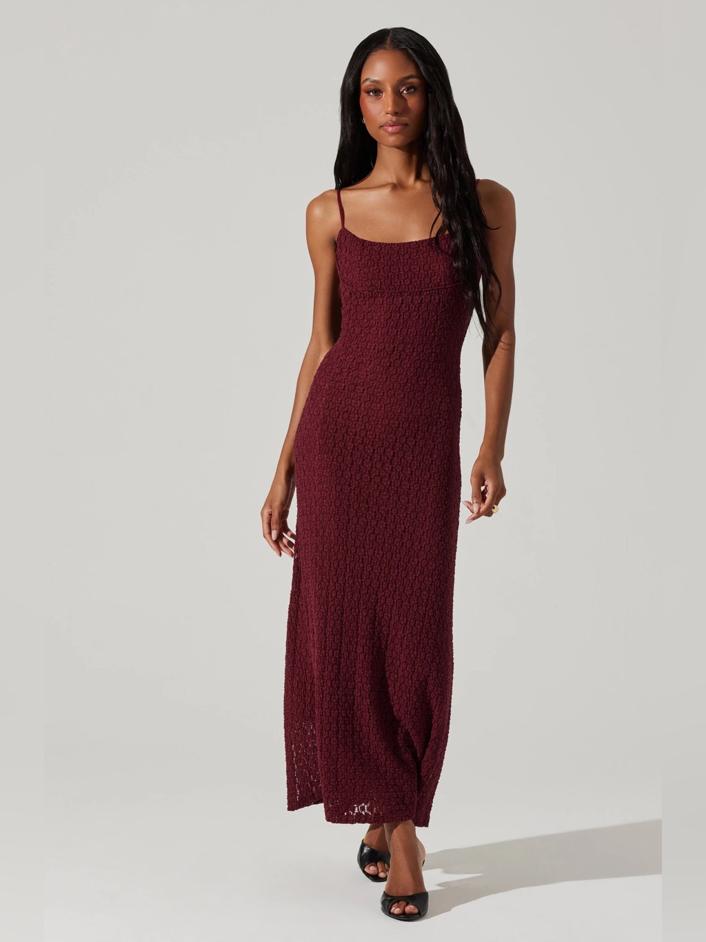 New Astr The Label Renaissance Burgundy Spaghetti-Strap Maxi Dress M